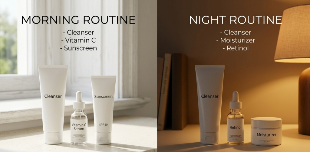 morning and night skincare routine steps