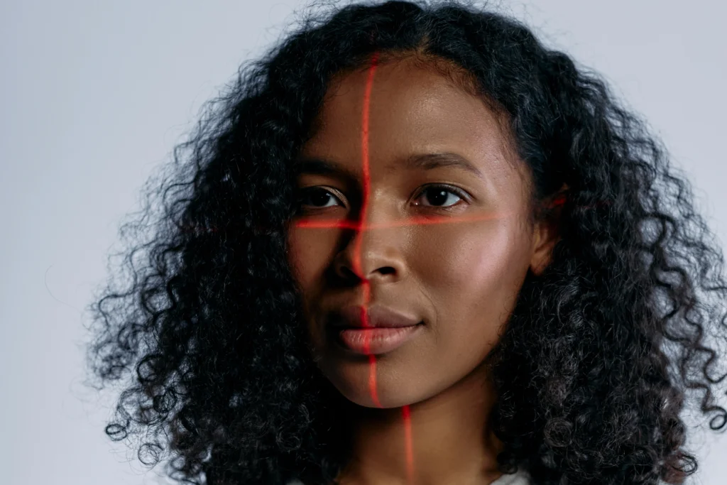 A girl showing combination skin t-zone details