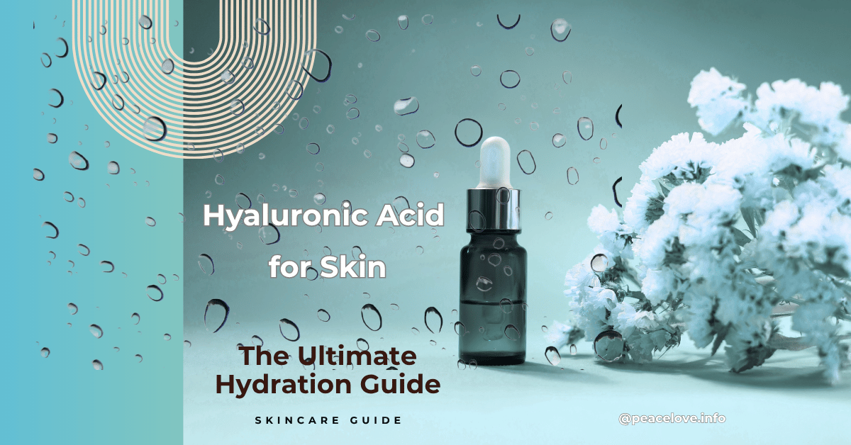 Dropper bottle of hyaluronic acid serum placed against a fresh light blue background with water droplets, representing skin hydration.