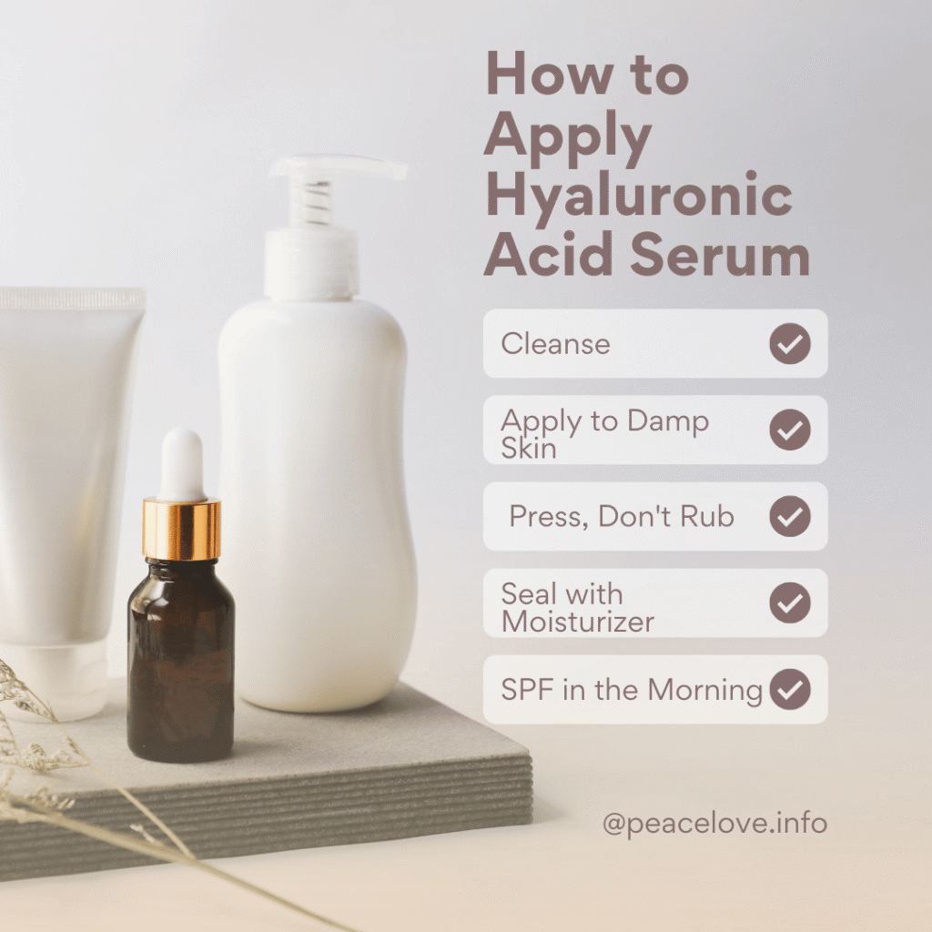 5-step process for applying hyaluronic acid serum to skin